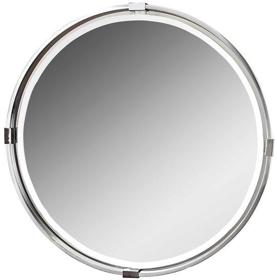 American Home Furniture Uttermost Tazlina Brushed Nickel Round Mirror