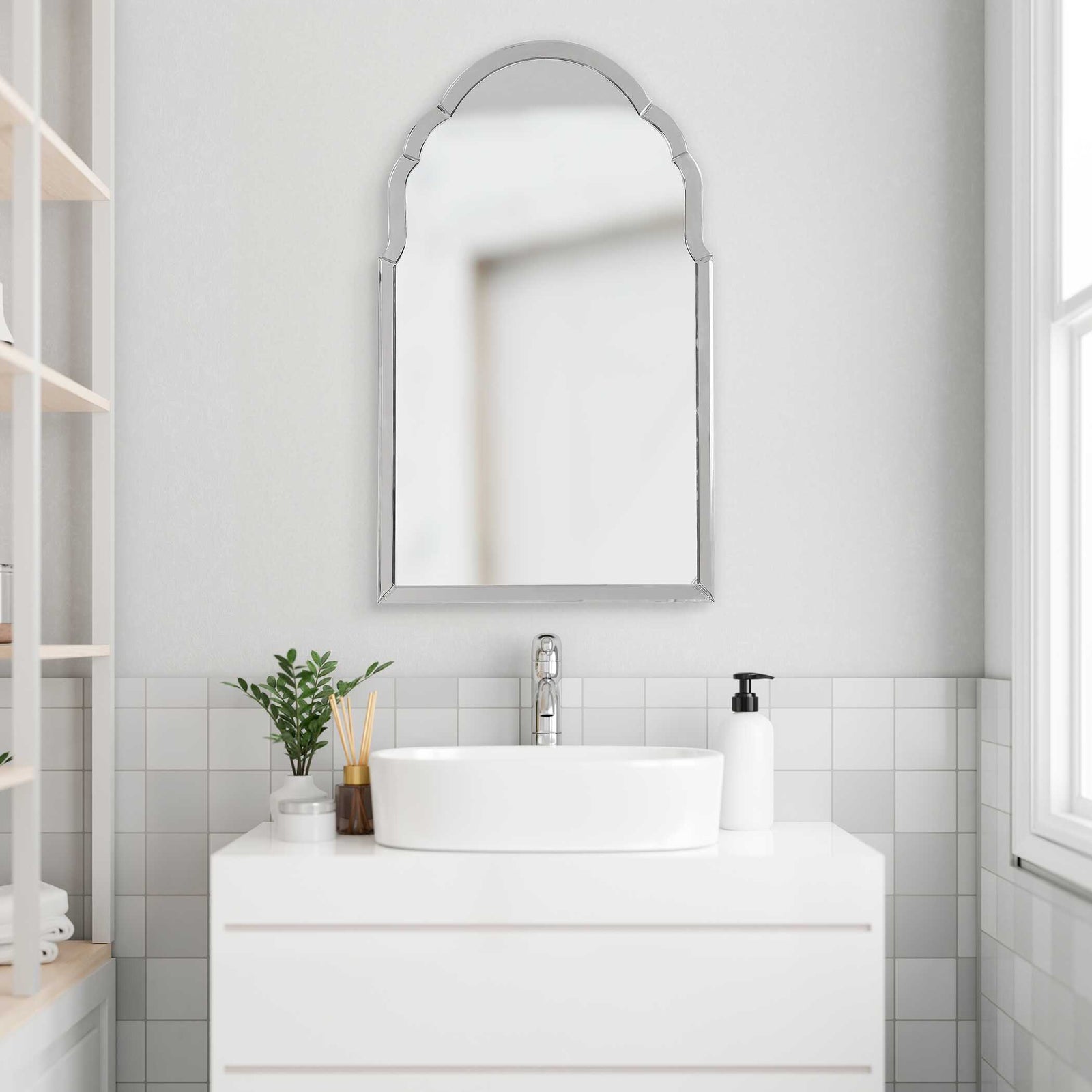 American Home Furniture Uttermost Brayden Frameless Arched Mirror