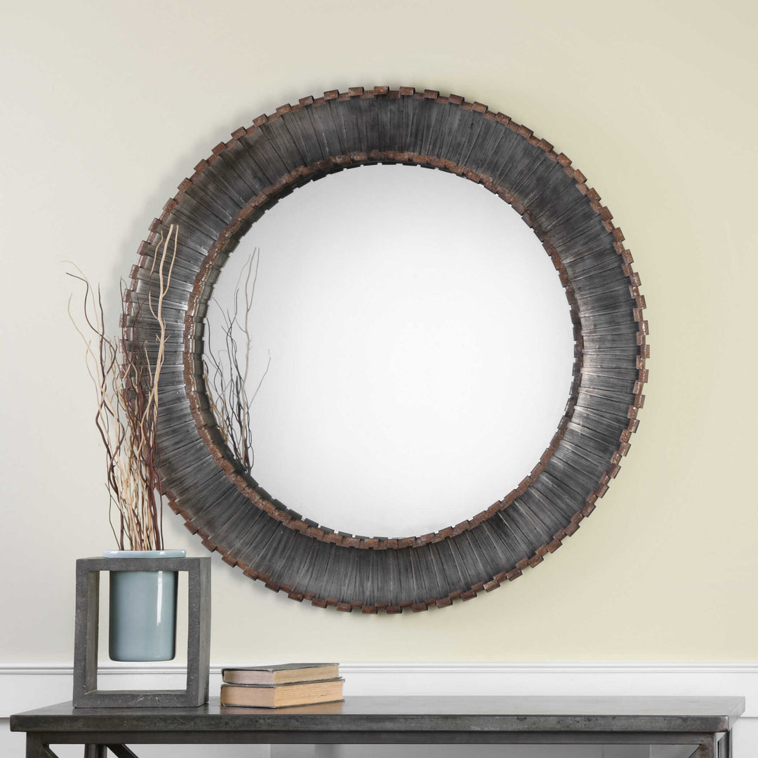 American Home Furniture Uttermost Tanaina Silver Round Mirror