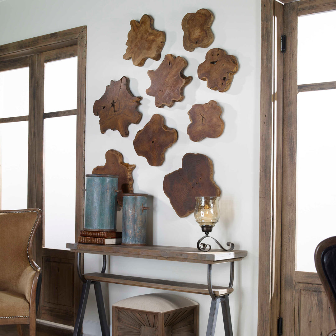 American Home Furniture Uttermost Kalani Teak Wall Art Set/3