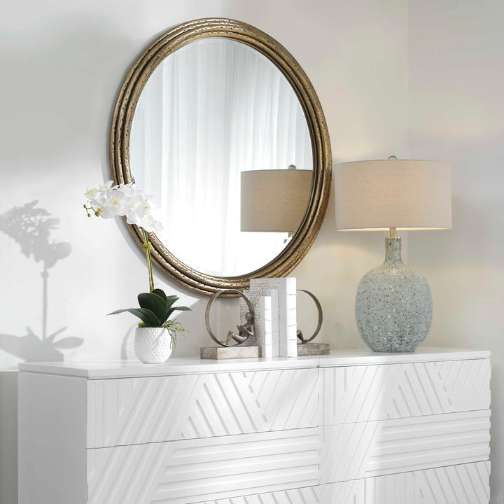 American Home Furniture Uttermost Spera Round Gold Mirror