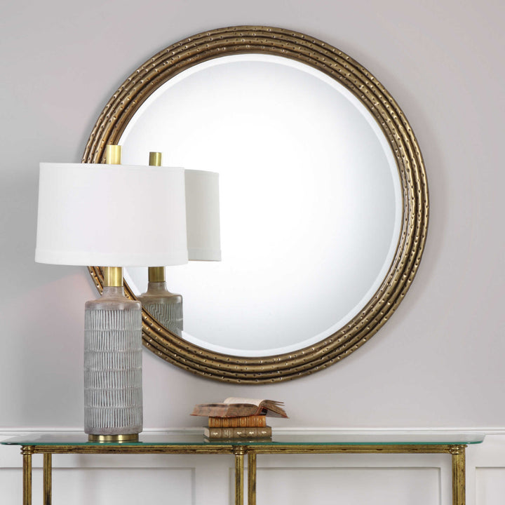 American Home Furniture Uttermost Spera Round Gold Mirror