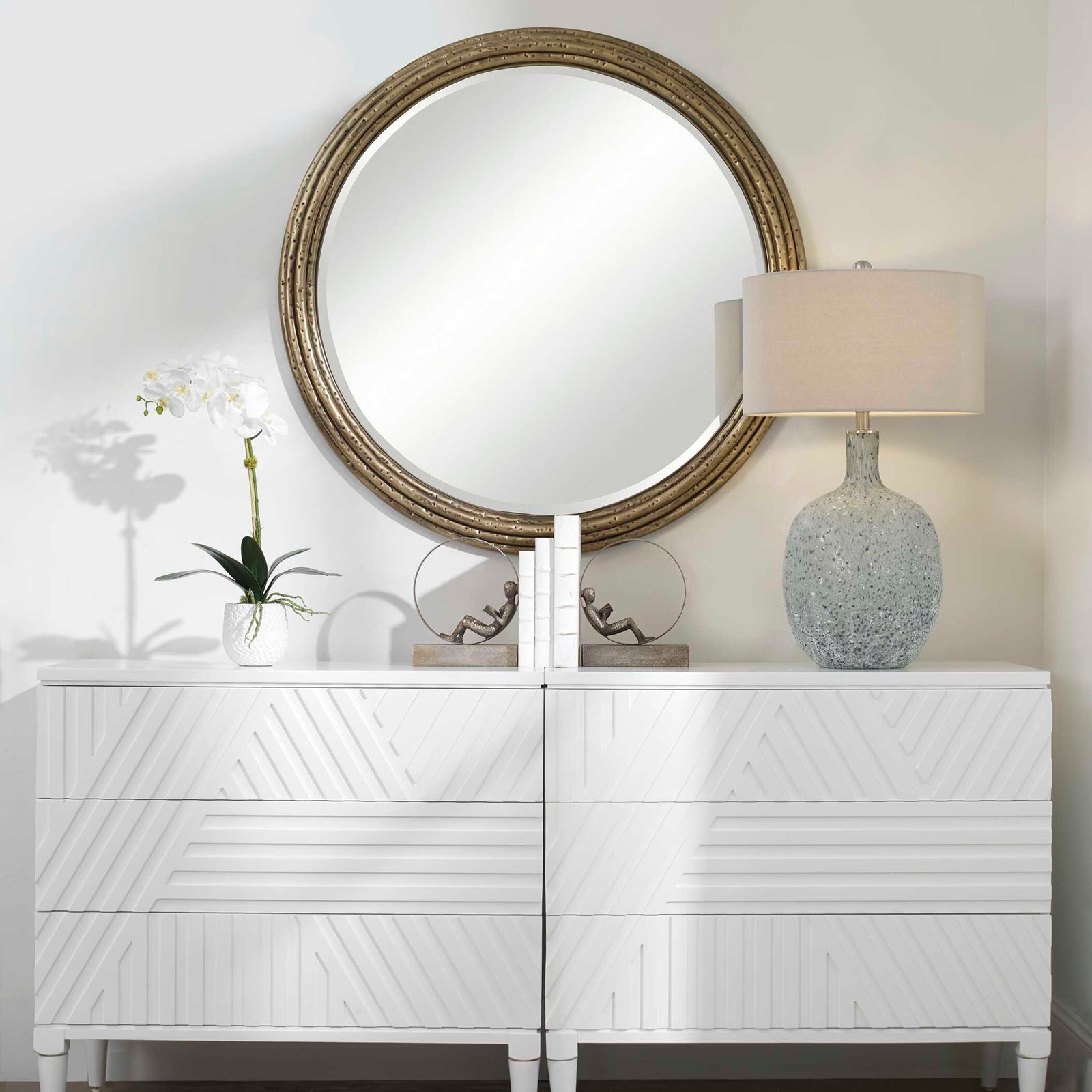 American Home Furniture Uttermost Spera Round Gold Mirror