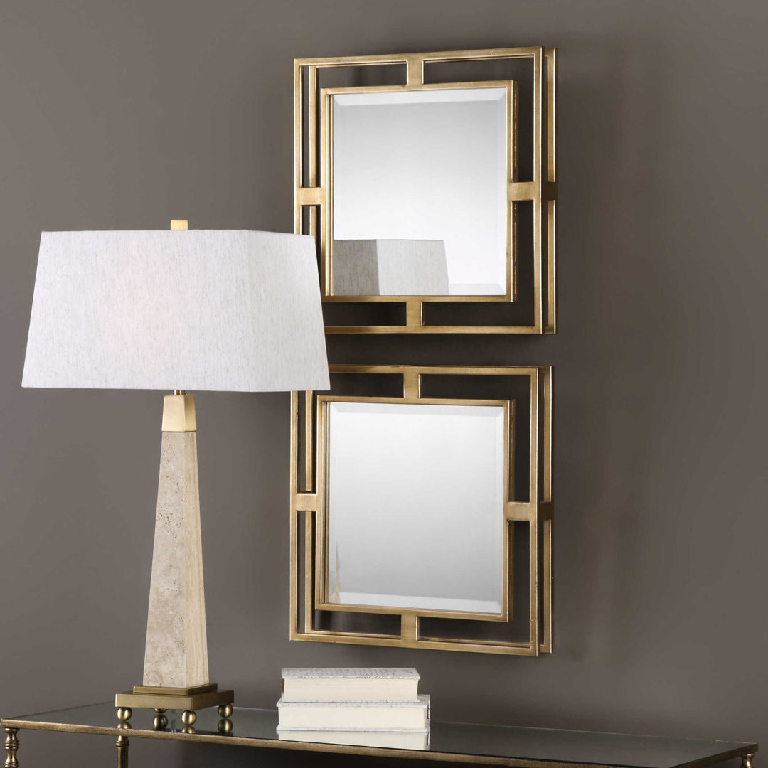 American Home Furniture Uttermost Allick Gold Square Mirrors Set of 2