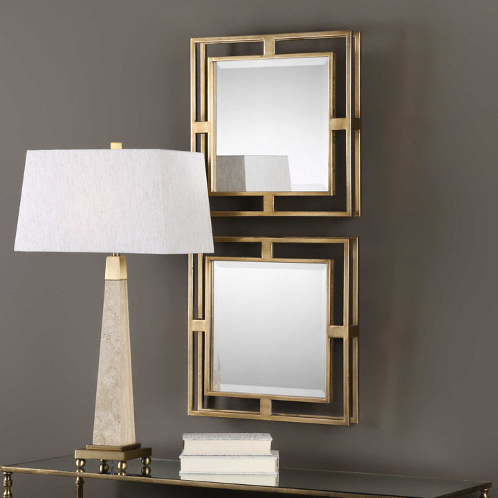 American Home Furniture Uttermost Allick Gold Square Mirrors Set of 2