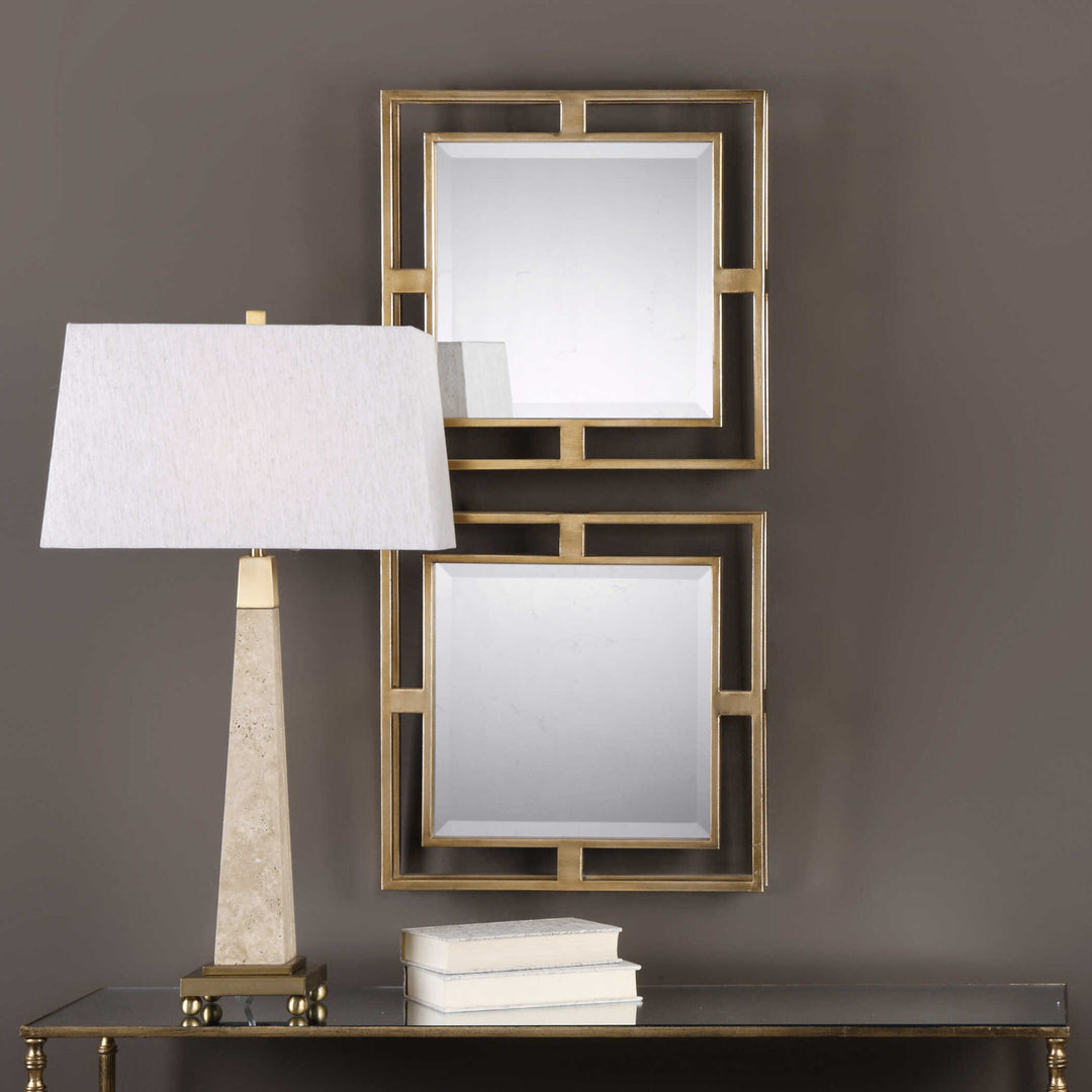 American Home Furniture Uttermost Allick Gold Square Mirrors Set of 2