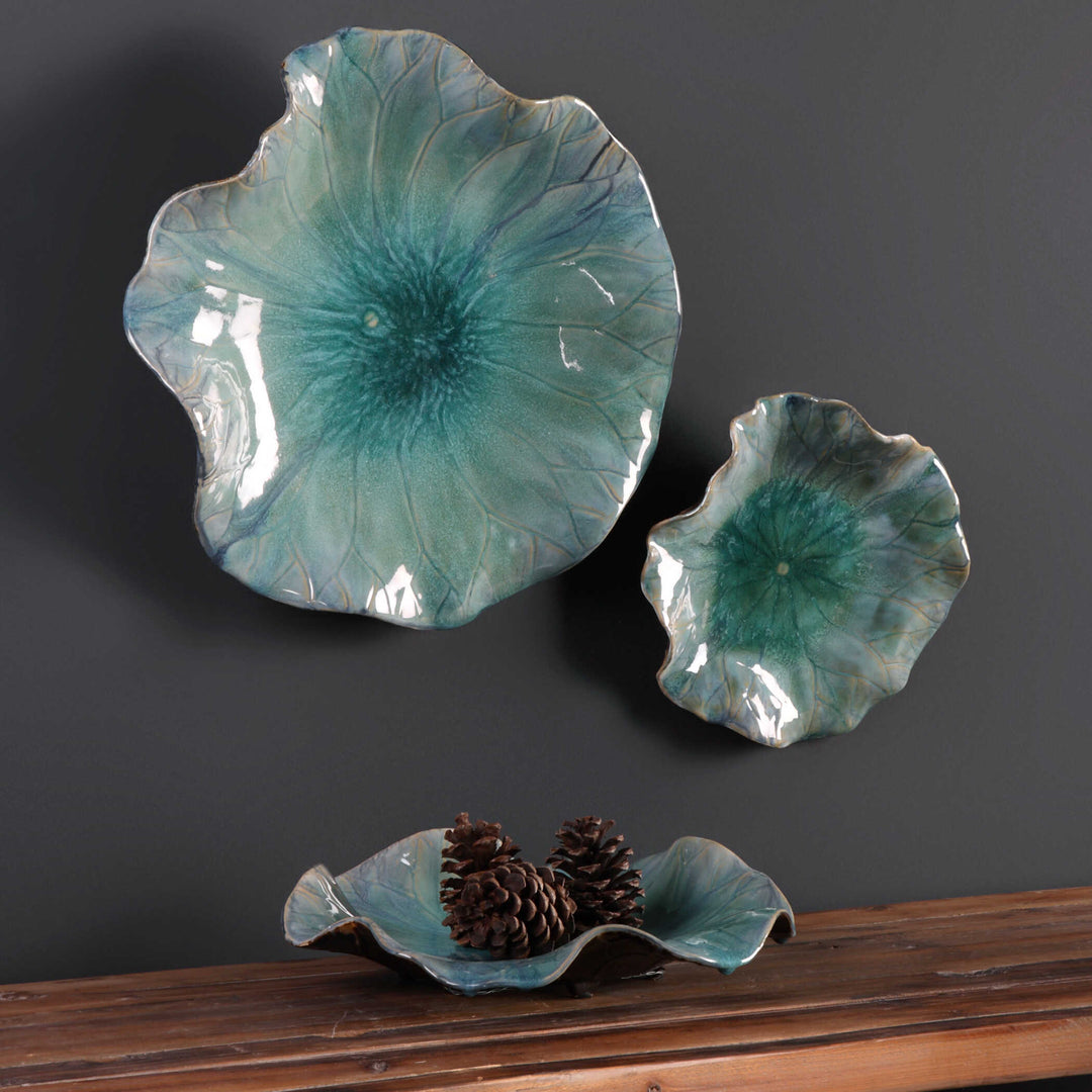American Home Furniture Uttermost Abella Ceramic Flowers Set of 3