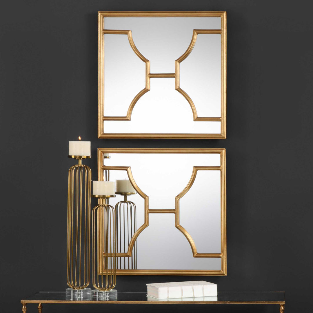 American Home Furniture Uttermost Misa Gold Square Mirrors Set of 2