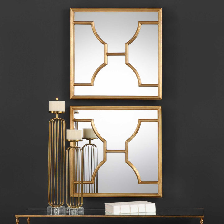 American Home Furniture Uttermost Misa Gold Square Mirrors Set of 2
