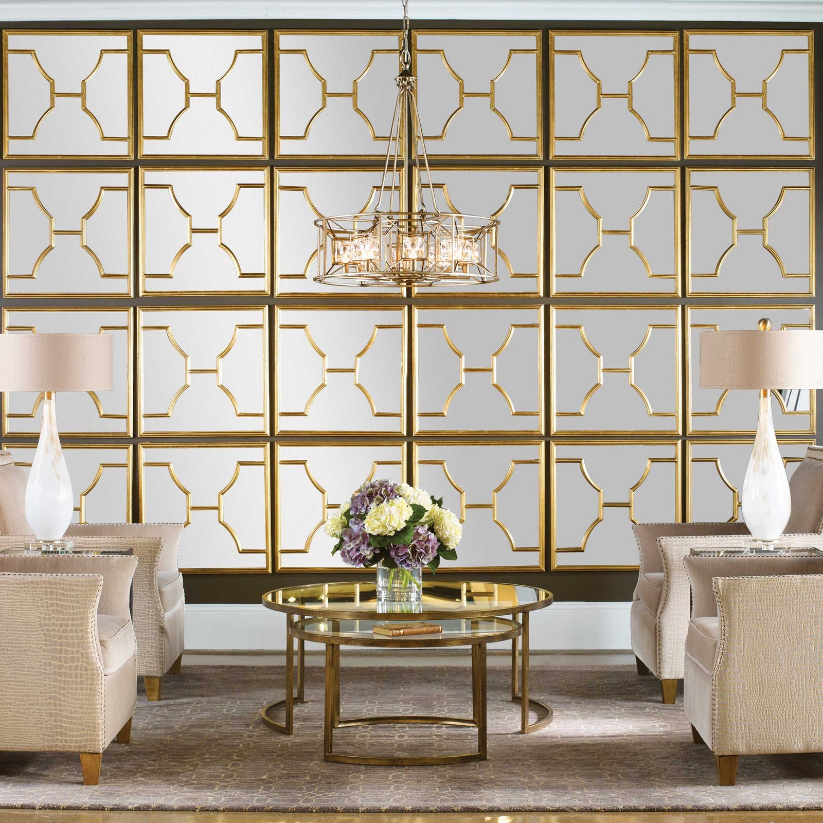 American Home Furniture Uttermost Misa Gold Square Mirrors Set of 2