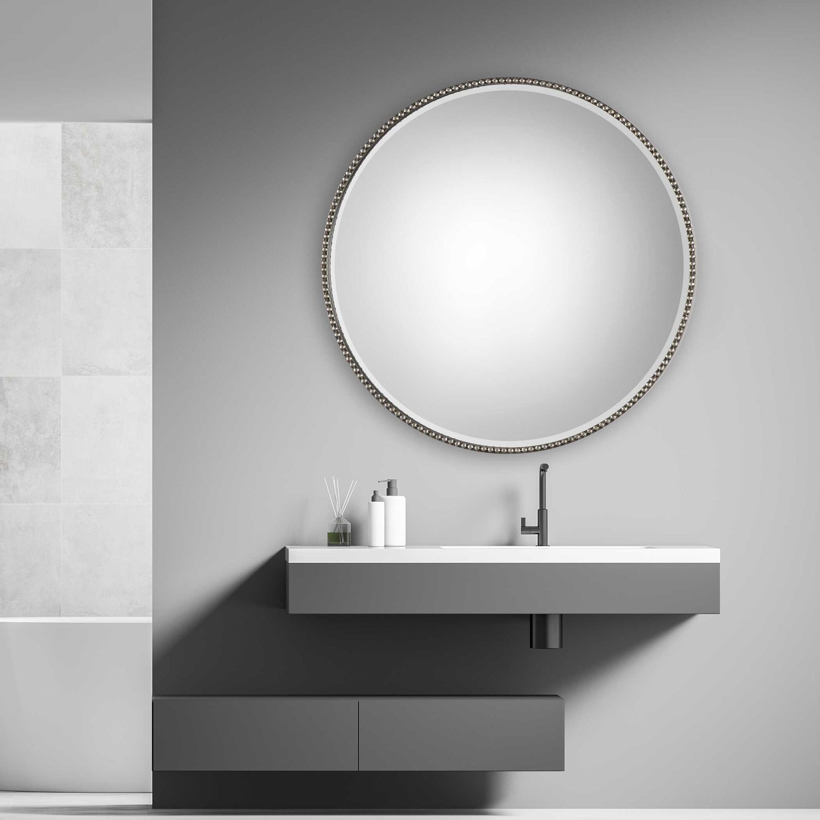 American Home Furniture Uttermost Stefania Beaded Round Mirror