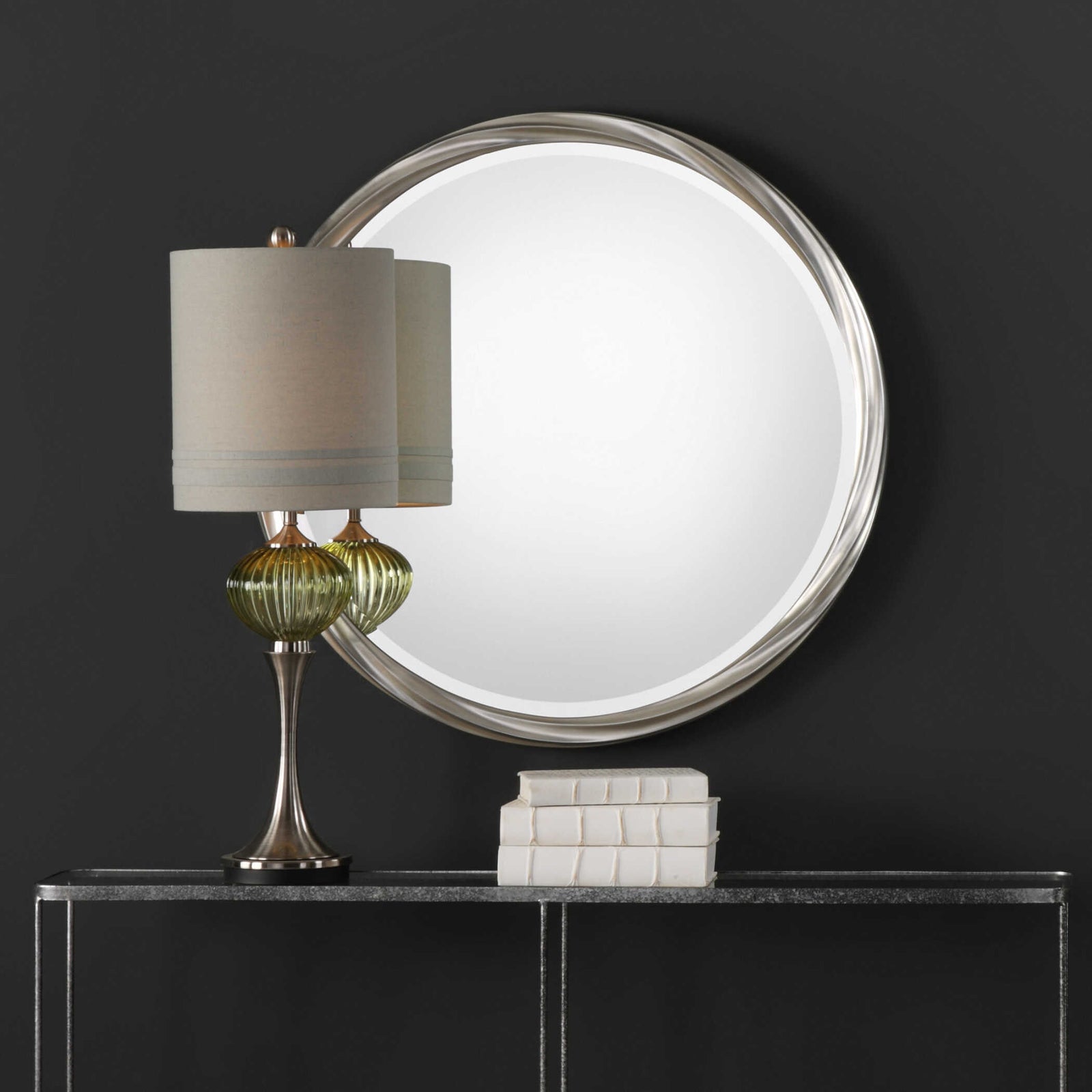 American Home Furniture Uttermost Orion Silver Round Mirror