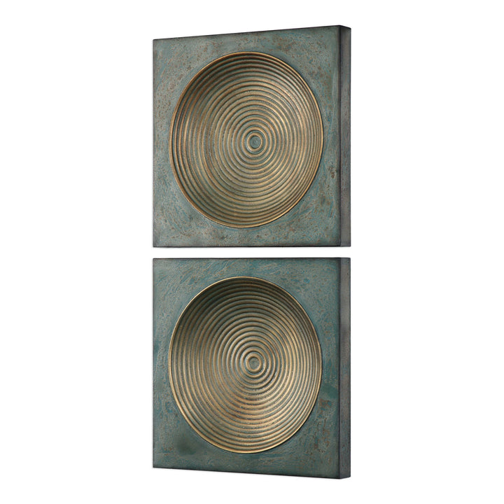 American Home Furniture Uttermost Sybil Antique Gold Squares S/2