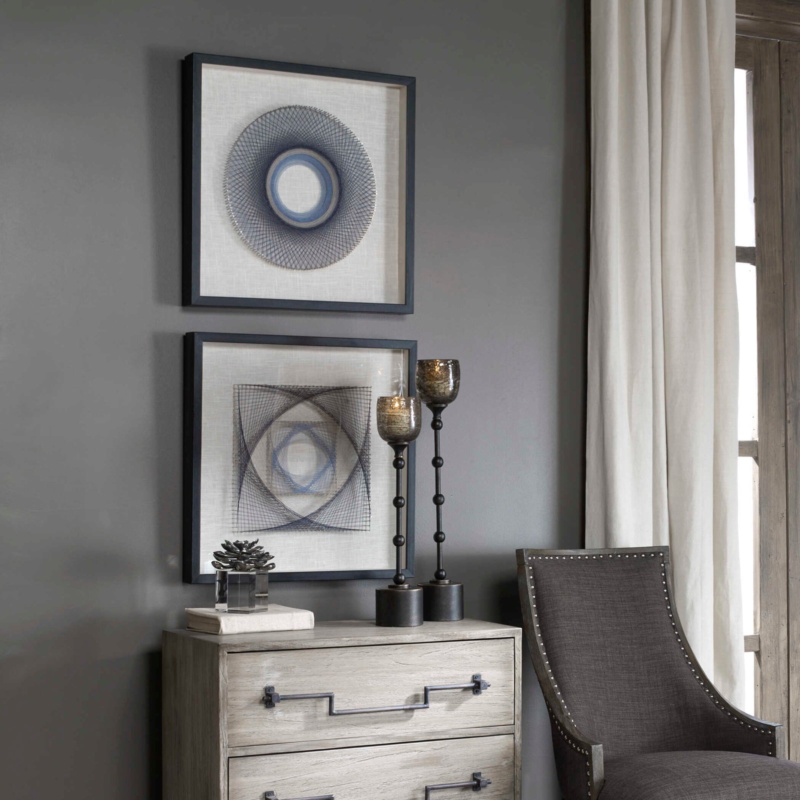 American Home Furniture Uttermost String Duet Geometric Art S/2