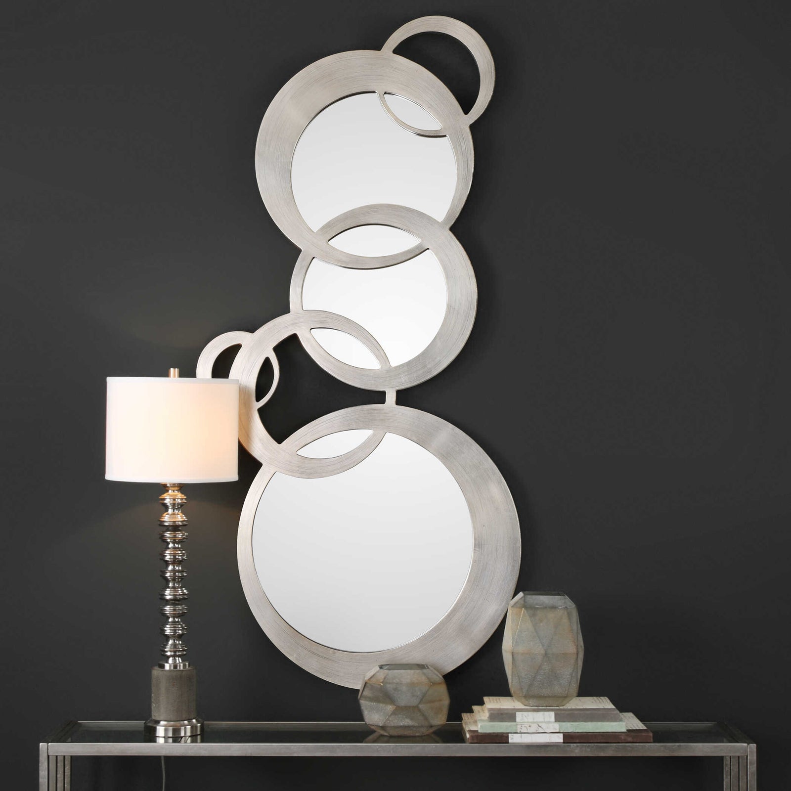 American Home Furniture Uttermost Odiana Silver Rings Modern Mirror