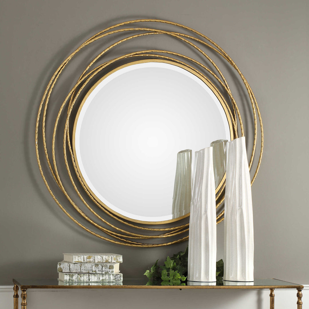 American Home Furniture Uttermost Whirlwind Gold Round Mirror