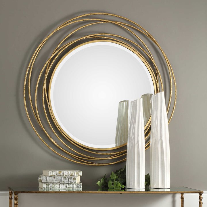 American Home Furniture Uttermost Whirlwind Gold Round Mirror