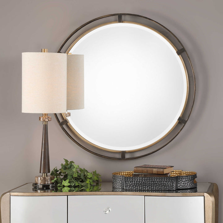 American Home Furniture Uttermost Carrizo Bronze Round Mirror