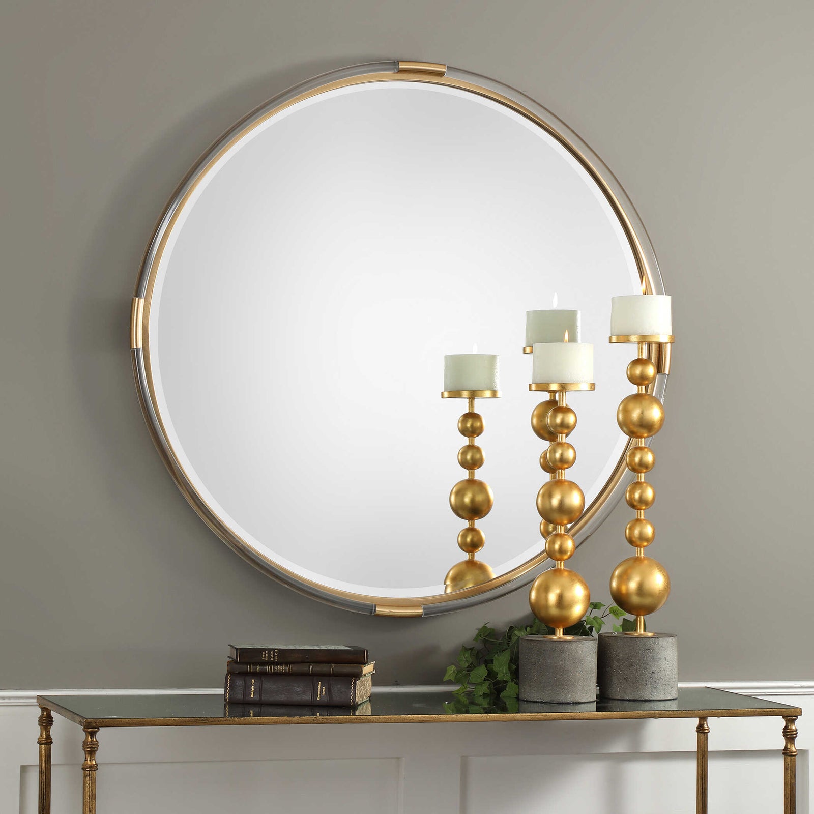 American Home Furniture Uttermost Mackai Round Gold Mirror