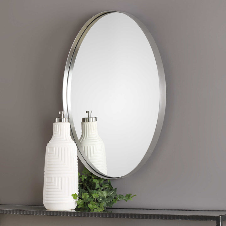 American Home Furniture Uttermost Pursley Brushed Nickel Oval Mirror