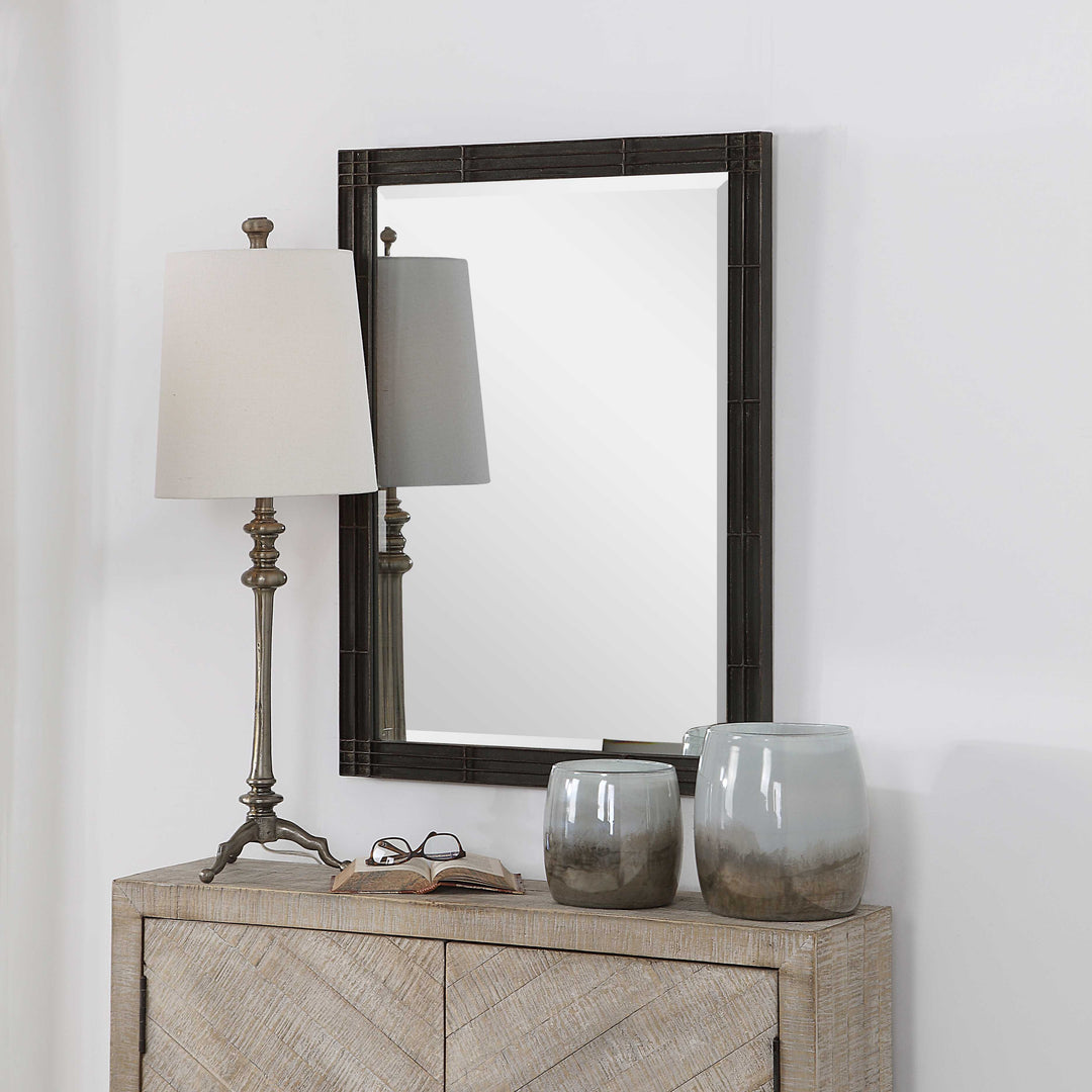 American Home Furniture Uttermost Gower Aged Black Vanity Mirror