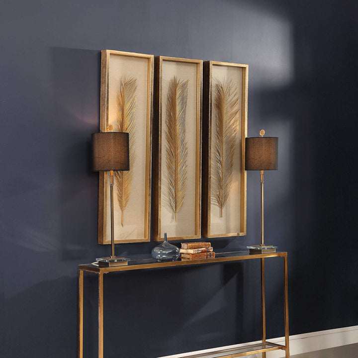 American Home Furniture Uttermost Palma Gold Leaf Shadow Box Set/3