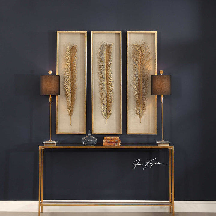 American Home Furniture Uttermost Palma Gold Leaf Shadow Box Set/3