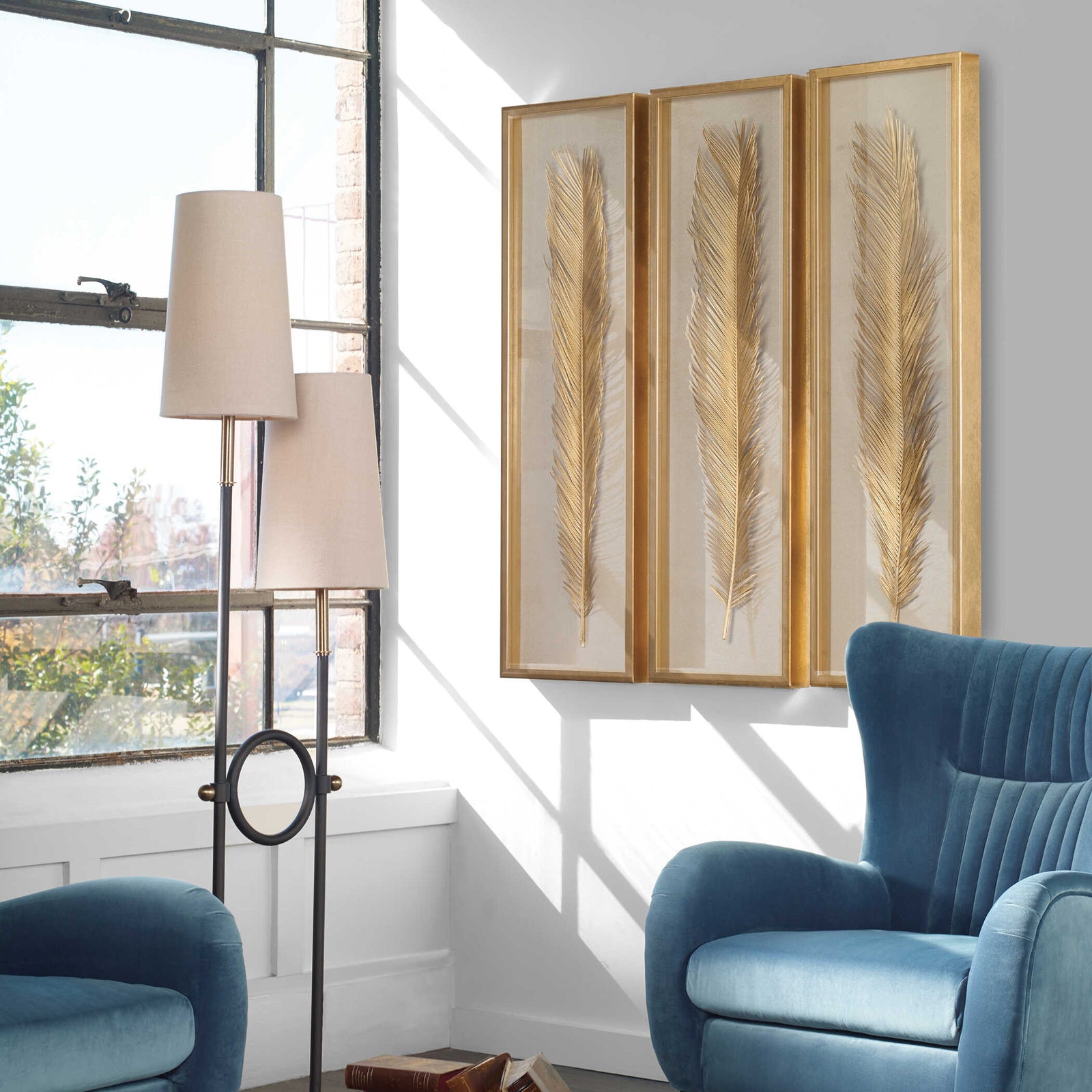American Home Furniture Uttermost Palma Gold Leaf Shadow Box Set/3