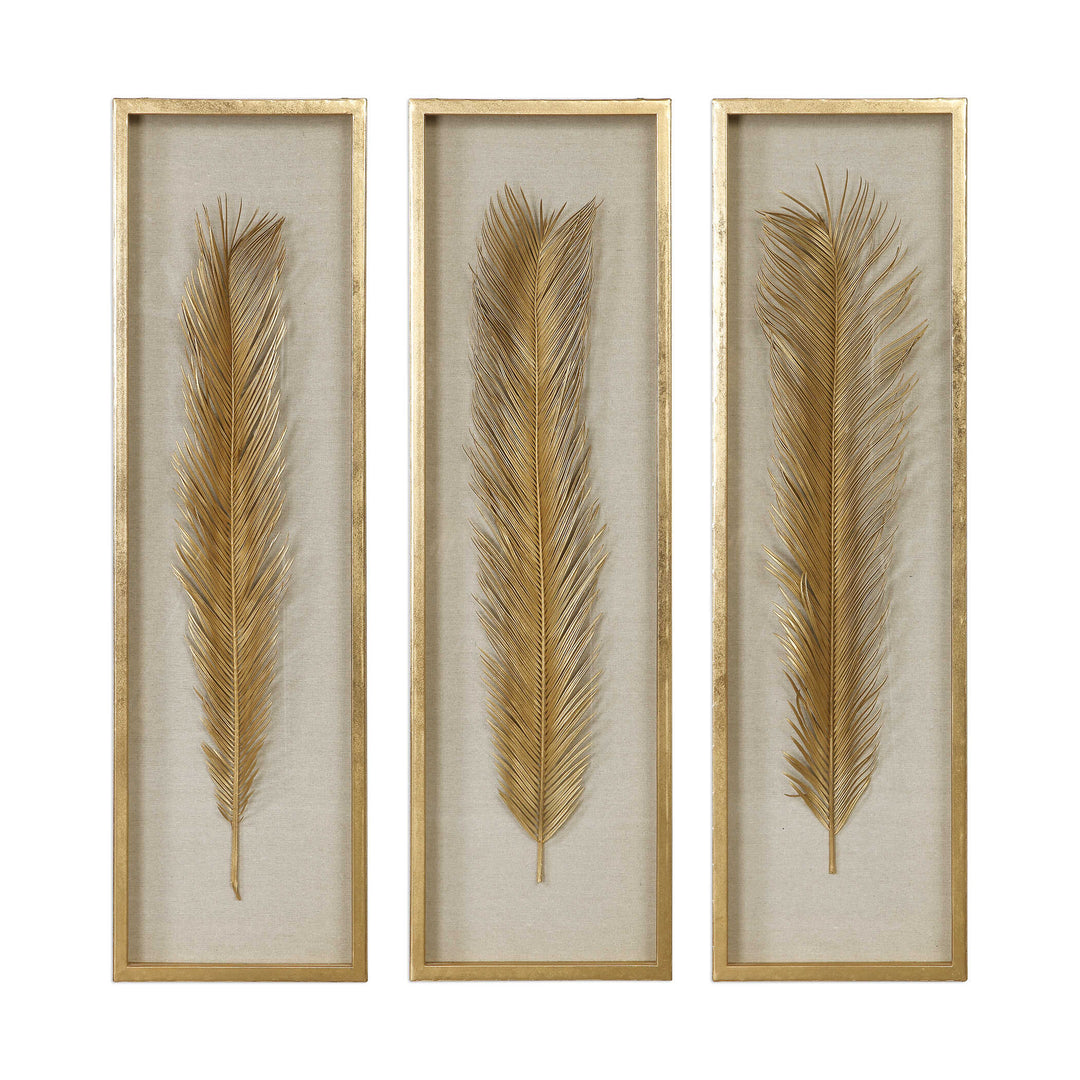 American Home Furniture Uttermost Palma Gold Leaf Shadow Box Set/3