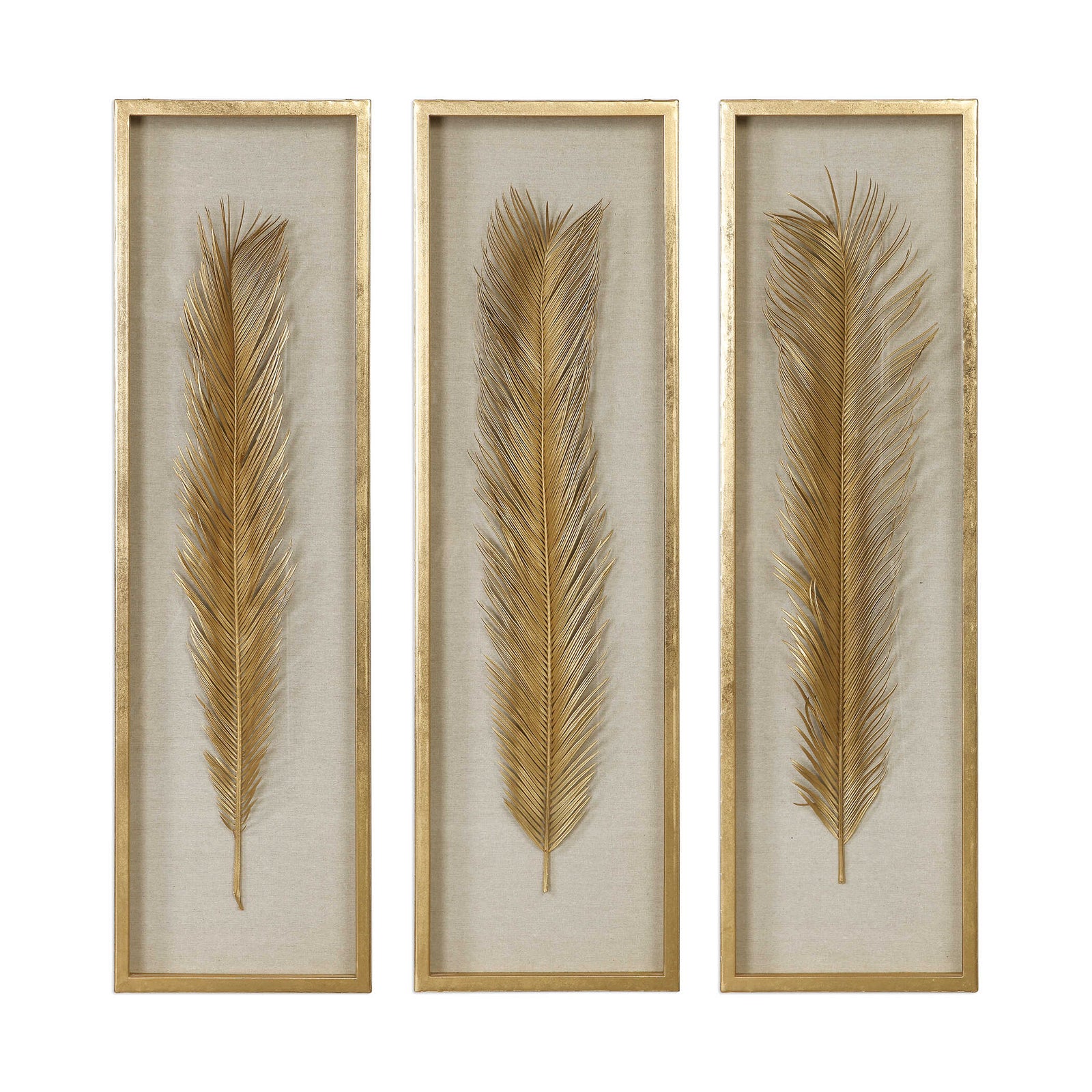 American Home Furniture Uttermost Palma Gold Leaf Shadow Box Set/3