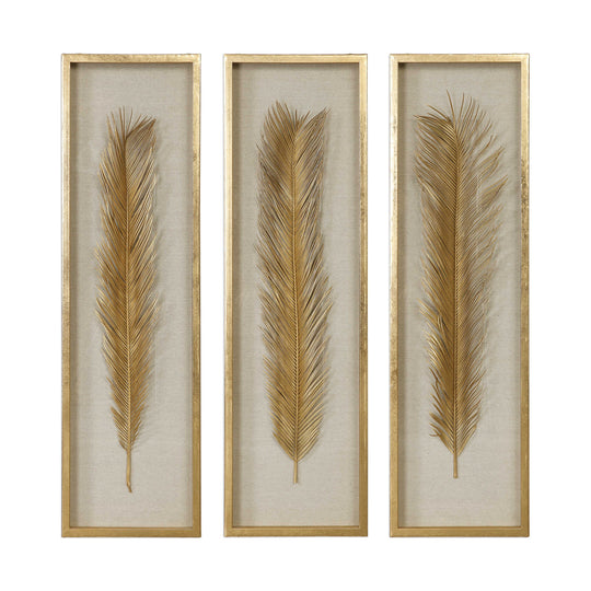 American Home Furniture Uttermost Palma Gold Leaf Shadow Box Set/3