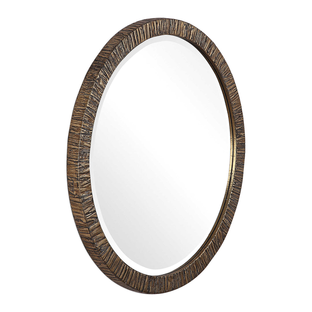 American Home Furniture Uttermost Wayde Gold Bark Round Mirror