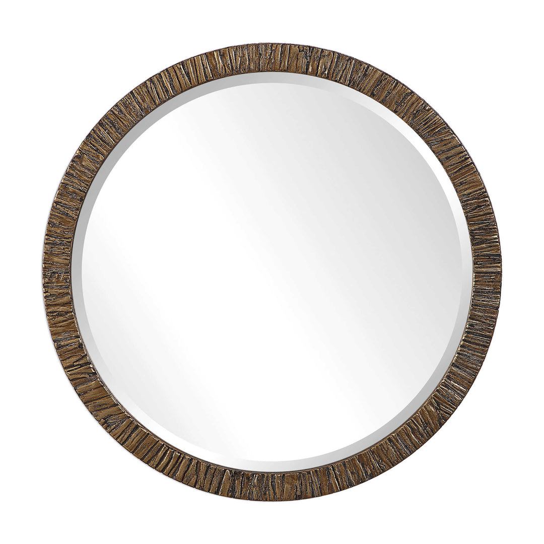 American Home Furniture Uttermost Wayde Gold Bark Round Mirror