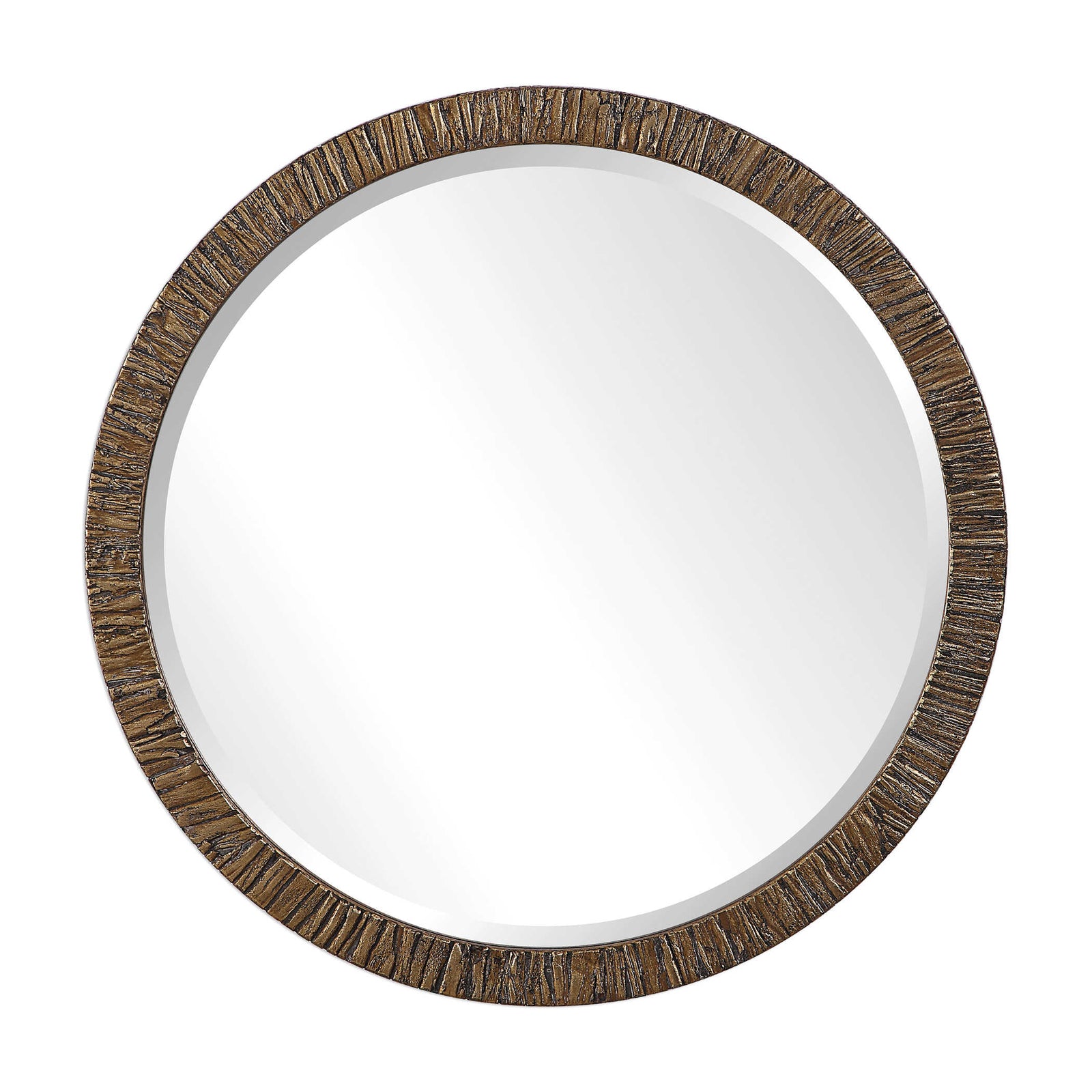 American Home Furniture Uttermost Wayde Gold Bark Round Mirror