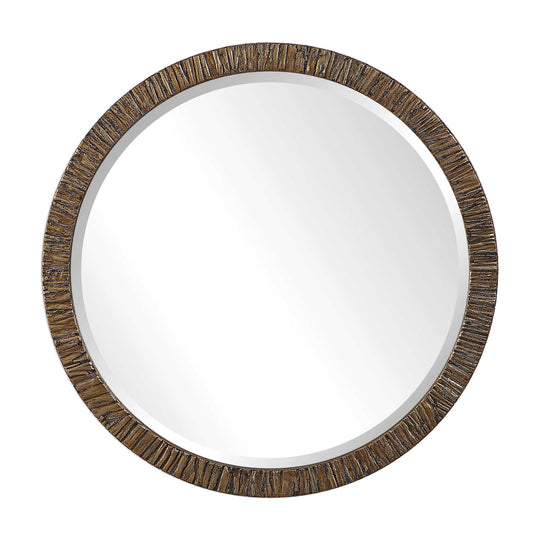 American Home Furniture Uttermost Wayde Gold Bark Round Mirror