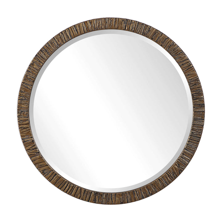 American Home Furniture Uttermost Wayde Gold Bark Round Mirror