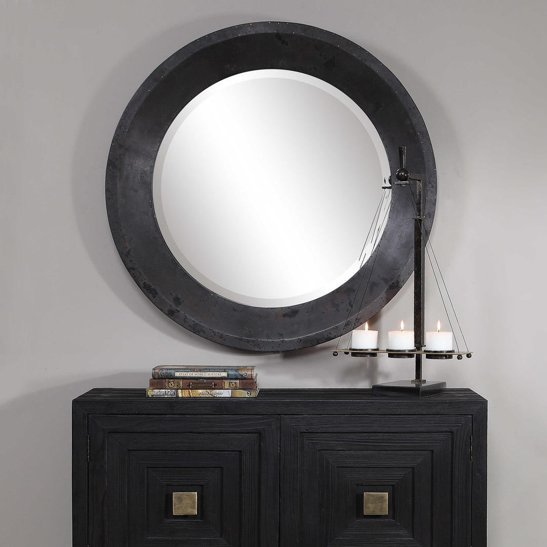 American Home Furniture Uttermost Frazier Round Industrial Mirror