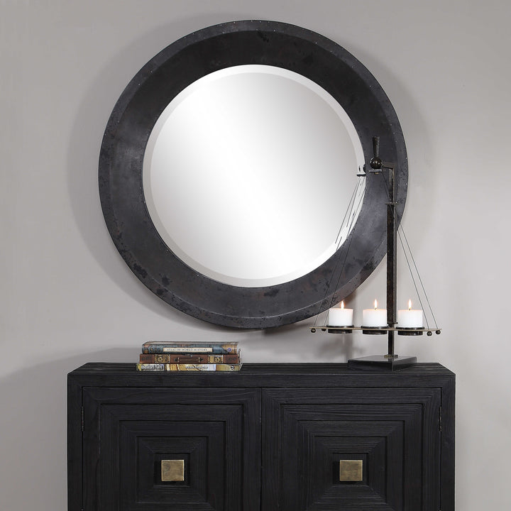 American Home Furniture Uttermost Frazier Round Industrial Mirror