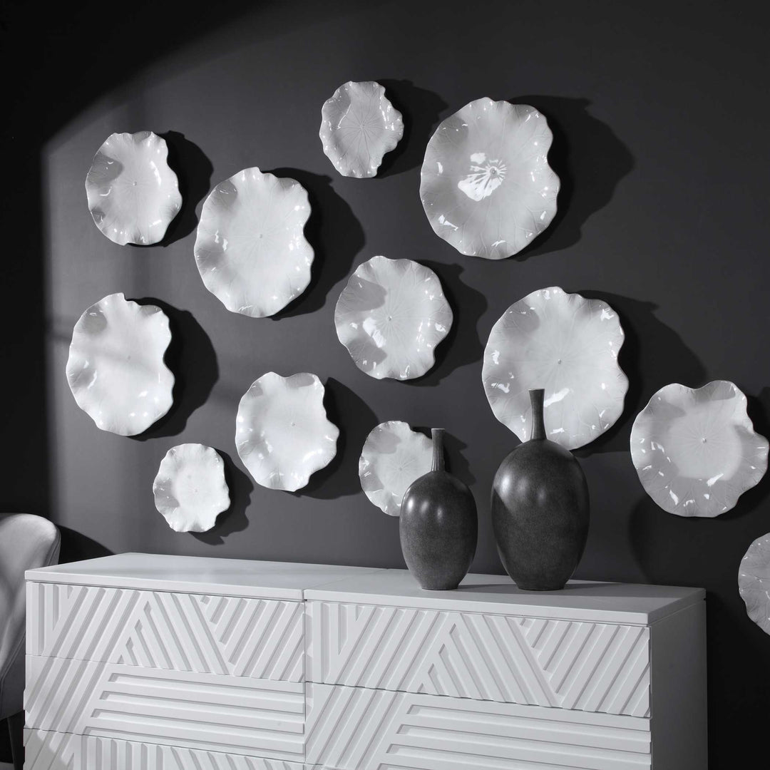 American Home Furniture Uttermost Abella Ceramic Wall Decor Set of 3 White