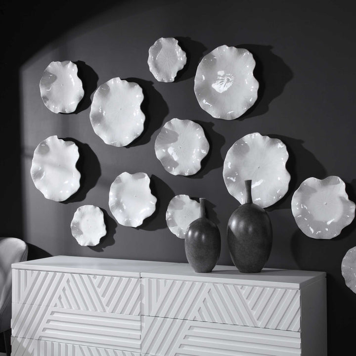 American Home Furniture Uttermost Abella Ceramic Wall Decor Set of 3 White