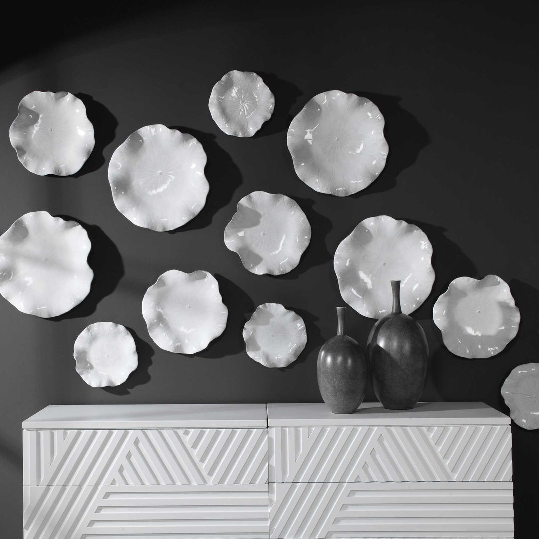 American Home Furniture Uttermost Abella Ceramic Wall Decor Set of 3 White