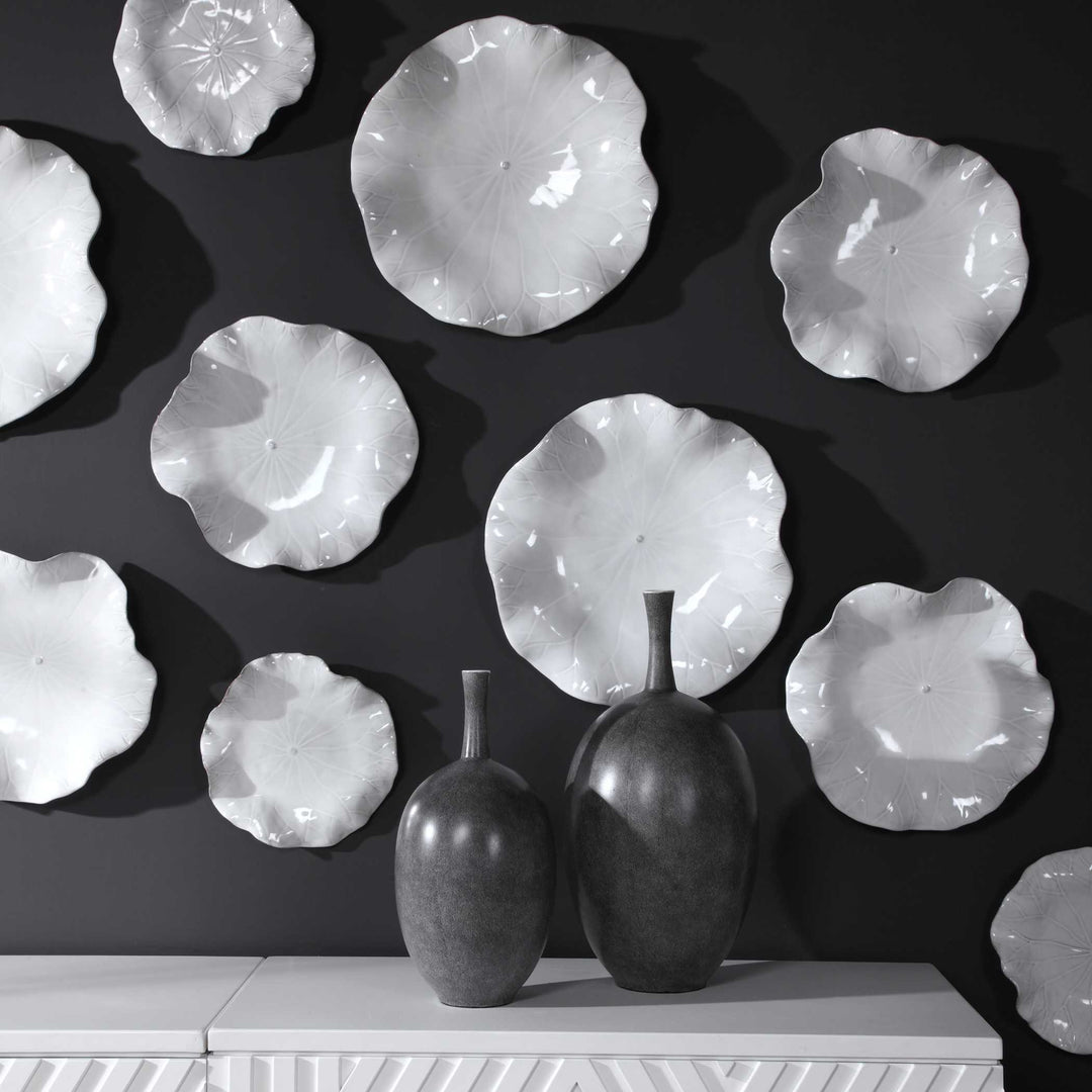 American Home Furniture Uttermost Abella Ceramic Wall Decor Set of 3 White