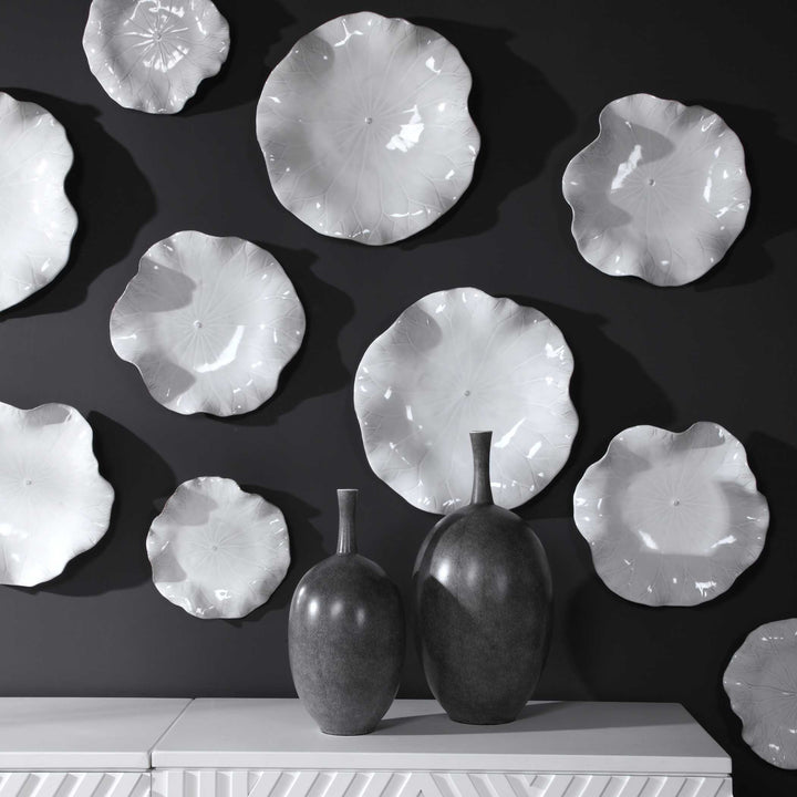American Home Furniture Uttermost Abella Ceramic Wall Decor Set of 3 White