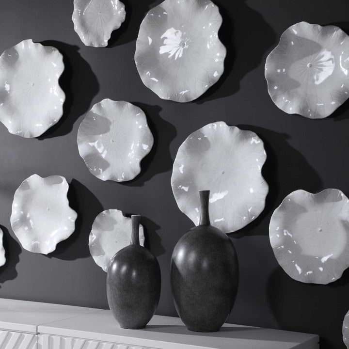 American Home Furniture Uttermost Abella Ceramic Wall Decor Set of 3 White