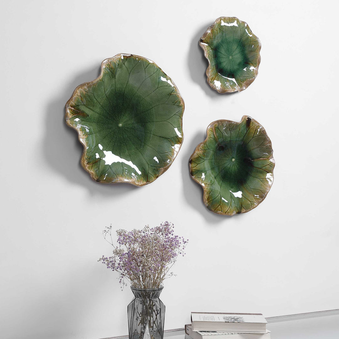 American Home Furniture Uttermost Abella Green Ceramic Wall Decor Set of 3