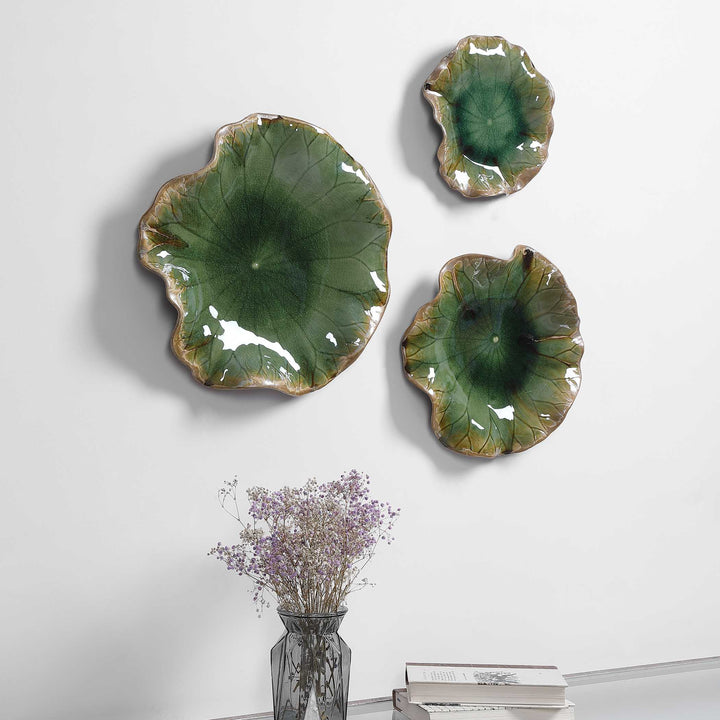 American Home Furniture Uttermost Abella Green Ceramic Wall Decor Set of 3