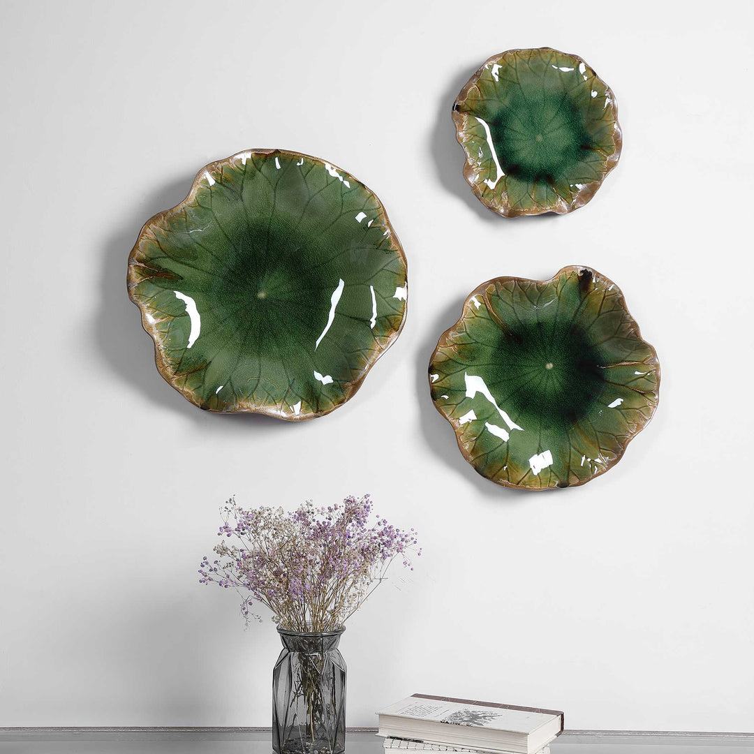 American Home Furniture Uttermost Abella Green Ceramic Wall Decor Set of 3