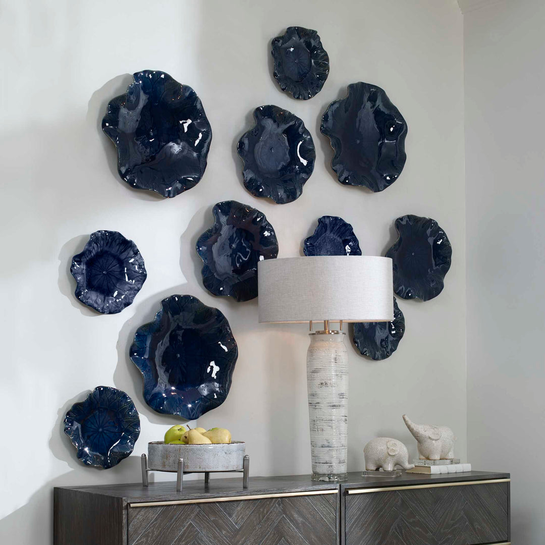 American Home Furniture Uttermost Abella Blue Ceramic Wall Decor Set of 3