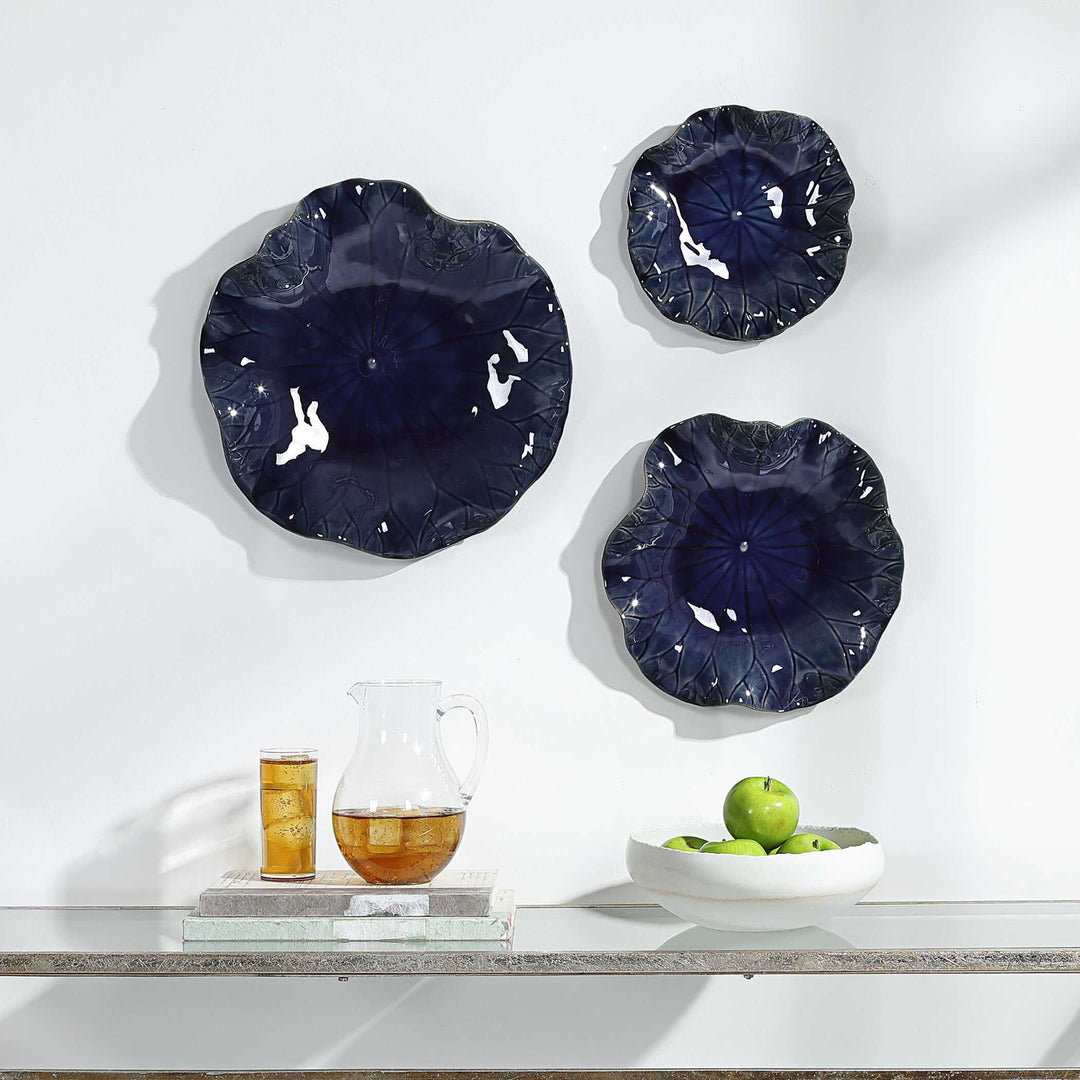 American Home Furniture Uttermost Abella Blue Ceramic Wall Decor Set of 3