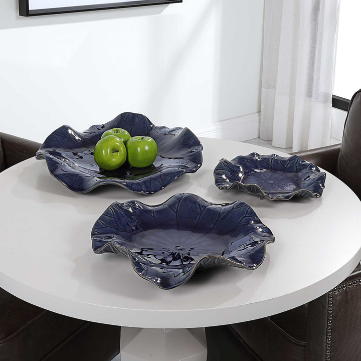 American Home Furniture Uttermost Abella Blue Ceramic Wall Decor Set of 3